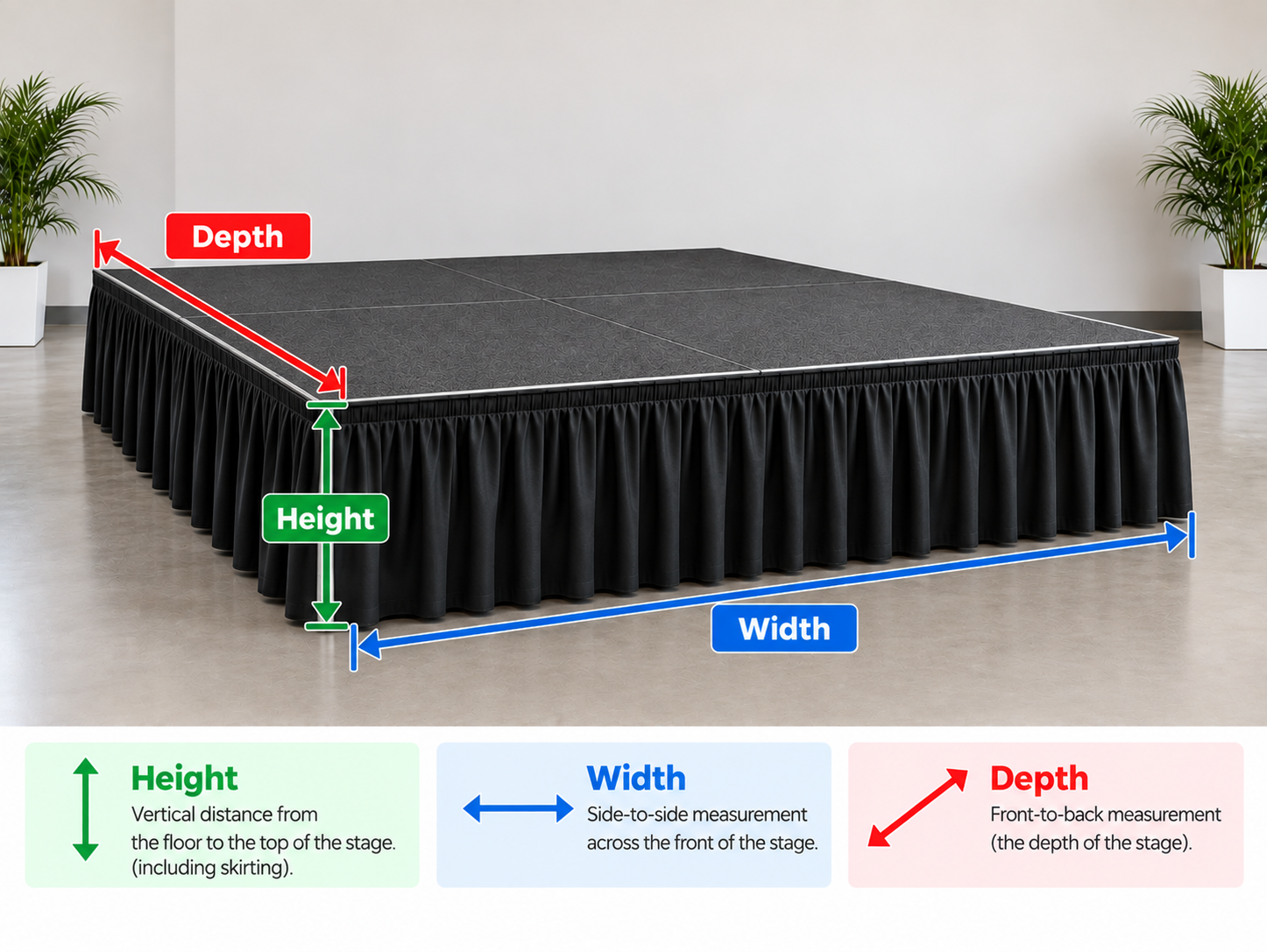 Stage 3ft3inH - 4ftH with Carpet and Skirting