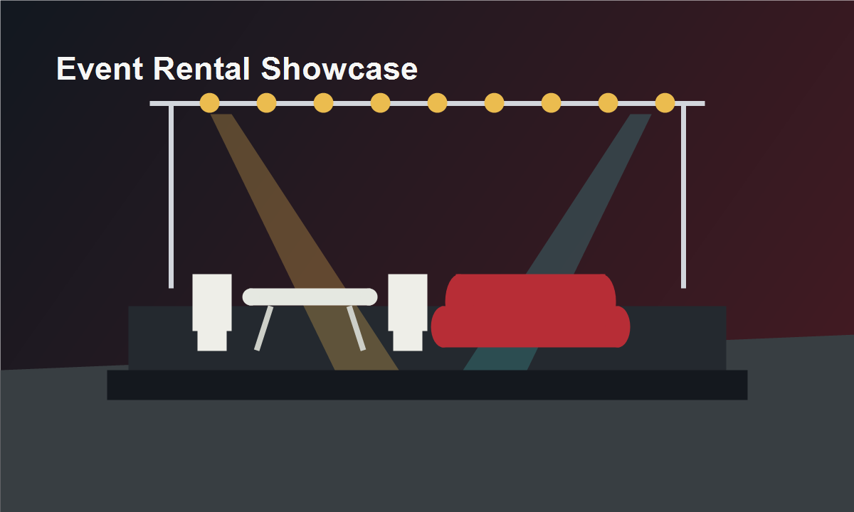 Event rental stage, furniture and lighting showcase
